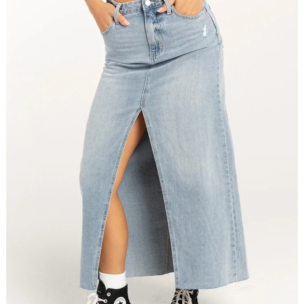 NWT RSQ Low‎ Rise Denim Maxi Skirt Size 27 Medium Wash